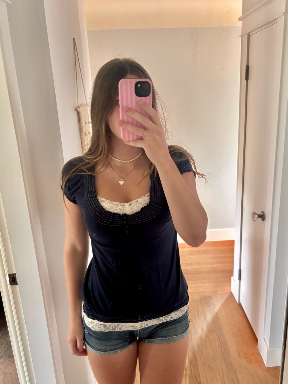Early 2000’s Y2K Bluenotes Navy Short Sleeve Babydoll Top